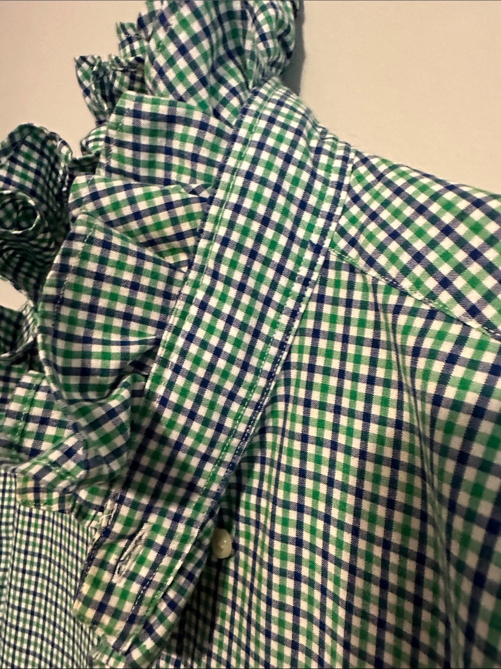 Ralph Lauren Green and White Check Ruffled collar Shirt - Picture 3 of 7